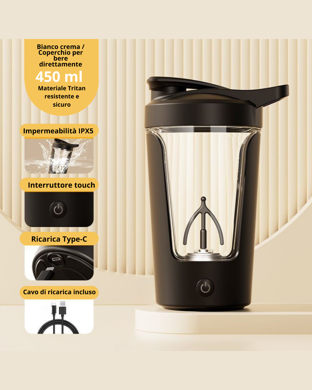 Taza mezcladora eléctrica de proteína en polvo, 350ML, coctelera automática, botella mezcladora, leche, café, licuadora, hervidor para gimnasio al aire libre 